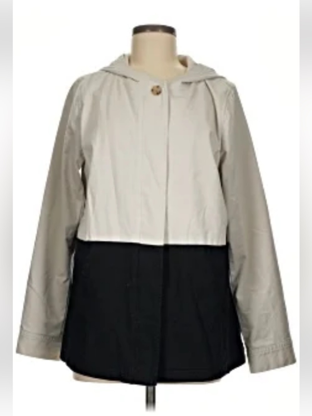NWT J. Jill Two-Tone Hooded Trench Coat in Cream & Black